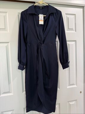 Karen Kane Navy Twist-Front Shirt Dress